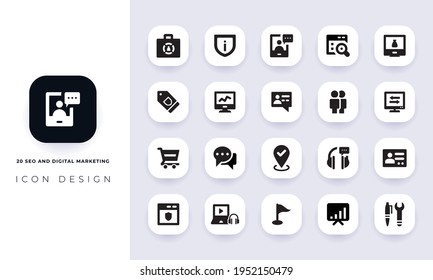 Minimal Flat Seo And Digital Marketing Icon Pack. In This Pack Incorporate With Twenty Different Seo And Digital Marketing Icon.