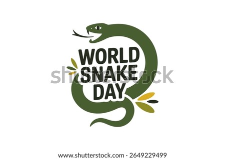 Minimal flat snake icon with bold round text for world snake day awareness theme or wildlife education