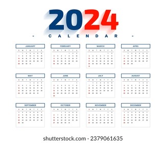 minimal and flat style 2024 new year schedule calendar template design vector