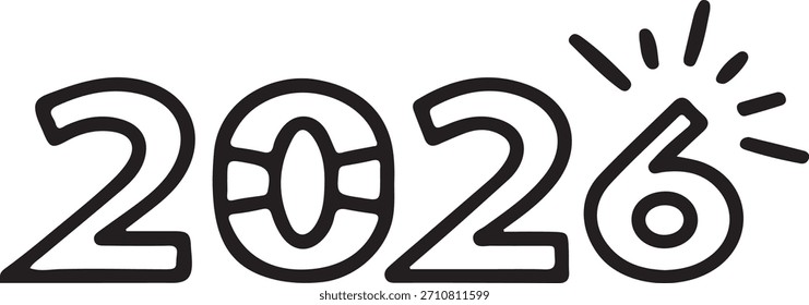 Minimal flat style 2026 greeting card with modern typography. Perfect for New Year posters, banners, social media, and editable vector holiday designs.