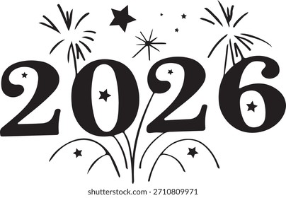 Estilo plano mínimo 2026 logotipo del año Nuevo con tipografía moderna limpia. Perfecto para tarjetas de felicitación, carteles y proyectos digitales. Diseño de Vector editable ideal para gráficas profesionales de Nuevo año 2026.