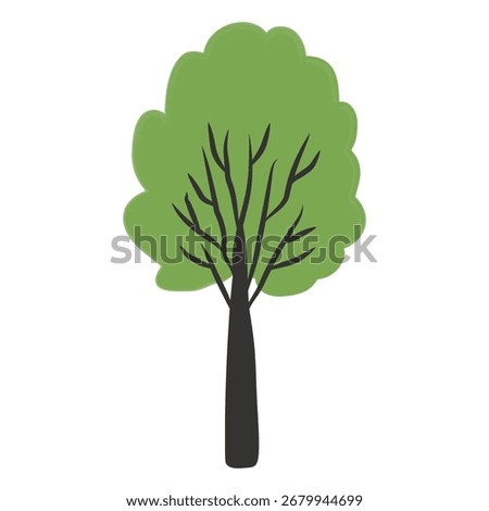 Minimal flat style green tree illustration with dark trunk, perfect for nature and eco design.