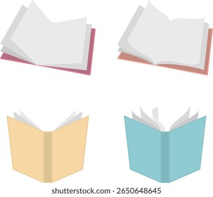 Mínimo Estilo Plano Open Book Vetors em Perspectiva Dinâmica - Ilustração Blank Paperbook para Estudo e Conteúdo Digital