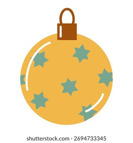 Minimal flat style round Christmas tree ornament with star pattern and metal cap. Hand drawn vector isolated illustration