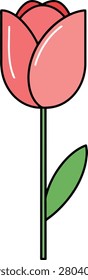 Minimal Flat Style Single Red Tulip Blooming Gracefully on a Plain White Surface With Modern Simple Lines