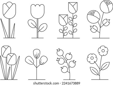 Minimal Flat Stylized Pastel Flower Vector Illlustrations
