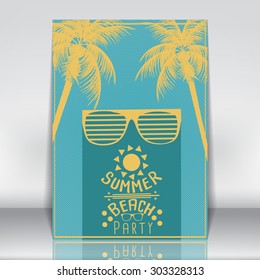 Minimal Flat Summer Beach Party Flyer Template with Sunglasses - Vector Illustration