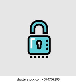Minimal flat thin line lock icon. Outlined round lock pictogram. Protection security linear vector logo concept. Flat line lock symbol vector illustration. For web, banner, design element, mobile, app