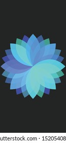 Minimal Flat Transparent Flower Petals Vector Illustration Darl Background Wallpaper Image. Cyan-Blue-Purple flower. 