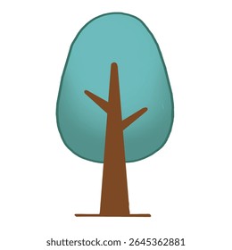 Minimal flat tree icon with blue foliage, modern aesthetic perfect for environment, park, or educational use