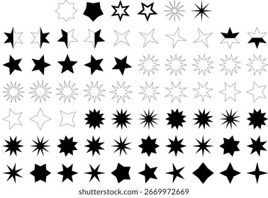 Minimal flat UI-UX interface icons collection with Stars for navigation symbols for mobile apps, web design, and digital technology projects.