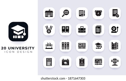 Minimal Flat University Icon Pack. In This Pack Incorporate With Twenty Different University Icon.