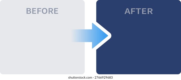 Minimal flat vector of before and after comparison with directional arrow, representing transformation, improvement, upgrade and business change concept for marketing and workflow visuals.