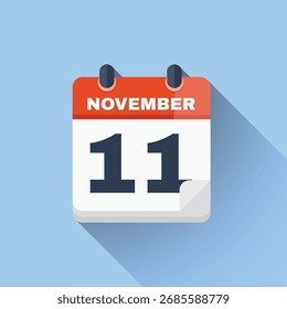 Icono de calendario de Vector plano mínimo que muestra la fecha 11 de noviembre claramente