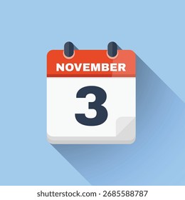 Minimal flat vector calendar icon showing date November 3 clearly