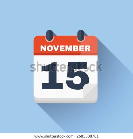 Minimal flat vector calendar icon displaying date November 15