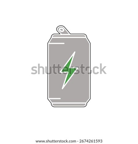 Minimal flat vector energy drink can icon with lightning bolt symbolizing stamina, vitality, refreshment, and boost in modern stylish graphic design