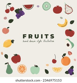 minimal flat vector fruit illustration frame with space for text. Creative layout of assorted mix fruits for banner, template, social media, advertisement use for healthy eating, organic concept