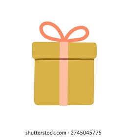 Minimal flat vector gift box with ribbon in soft pastel colors. Perfect for holidays, celebrations, birthdays, seasonal promotions, greeting cards and decorative designs