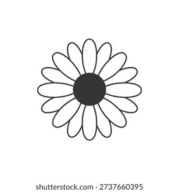 Minimal Flat Vector Icon of Single Chamomile Flower Top View