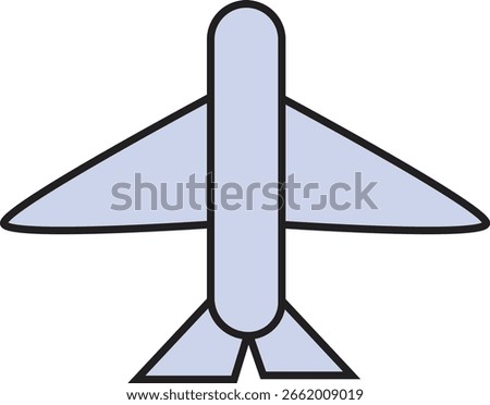Minimal Flat Vector Illustration of Airplane Top View – Simple Travel Icon for Flight Booking, Tourism, and Navigation Apps