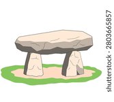 Minimal flat vector illustration of an ancient dolmen stone monument isolated on a white background. Ideal for history, archaeology, cultural heritage, education, and travel themed designs.