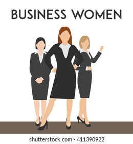 Minimal flat vector illustration business women silhouettes walk step forward full length over white background. Business woman in costume different poses with copy space for text. 