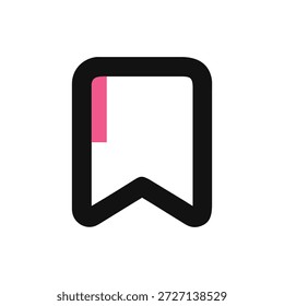 A minimal, flat vector illustration of a dark bookmark icon with a bright pink ribbon accent.