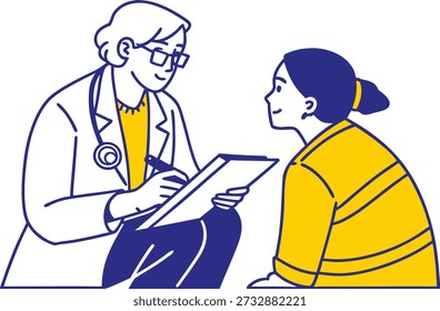 Minimal Flat Vector Illustration of Doctor and Patient Consultation