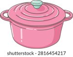 Minimal flat vector illustration of a Dutch oven. Suitable for slow cooking, baking, braising, and home kitchen concepts