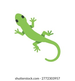 Minimal flat vector illustration of a green gecko viewed from above, with spread limbs and a curved tail, simple shapes and clean lines on isolated background for a modern look