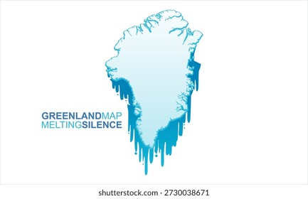 Minimal flat vector illustration of the Greenland map with melting ice shapes, symbolizing climate change and global warming in the Arctic region. Clean scalable design suitable for editorial, environmental awareness, infographics, and educational use.