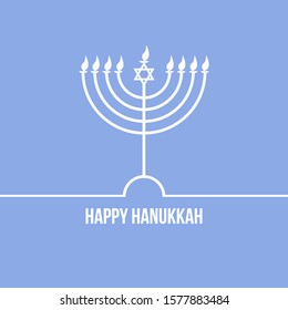 Minimal flat vector illustration of a Hanukkah menorah outline, designed as a greeting card, banner, or template for the Jewish Festival of Lights. Clean, modern EPS10 format, ideal for holiday cards