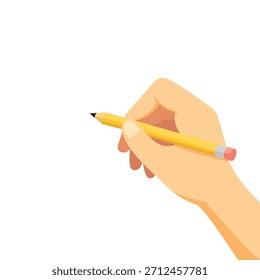 Ilustración vectorial plana mínima de la mano humana que sostiene el lápiz amarillo para escribir el dibujo y el concepto de Educación
