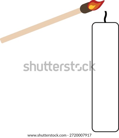 Minimal flat vector illustration of a lit match igniting a candle on a clean white background.