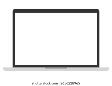 Ilustración vectorial plana mínima de una computadora portátil moderna con una pantalla en blanco, ideal para la presentación de interfaz de usuario o maqueta de Diseño web. Maqueta de pantalla de portátil vacía en estilo plano, perfecta para mostrar software