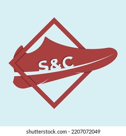 Minimal flat vector illustration mono color logo of shoe business with shadow