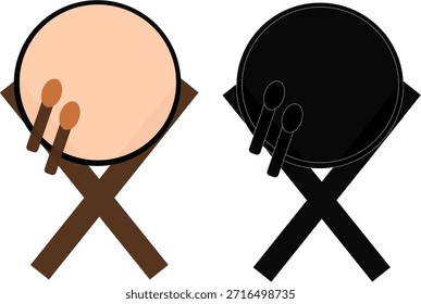 Ilustración vectorial plana mínima de un tambor bedug tradicional utilizado en la cultura islámica. Diseño simple de forma redonda adecuado para Ramadán, Eid, mezquita y temas religiosos.