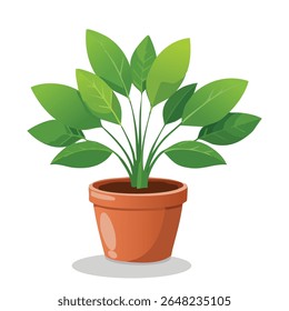 Minimal flat vector of a simple potted plant with clean leaves. Perfect for eco-branding, UI icons, modern design, and wellness visuals.