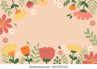 minimal flat vector spring illustration square frame background with space for text. Creative layout of spring elements for banner, template, social media, advertisement concept usage