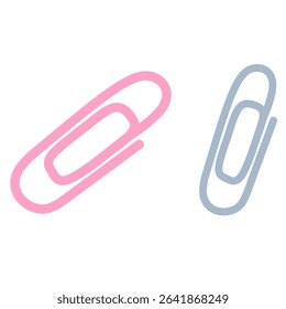 Minimal flat vector of two paper clips in pastel colors. Ideal for office, school, and digital planning use. Simple and cute stationery element.