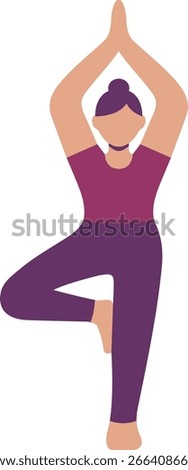 Minimal flat vector of Vrikshasana, Tree Pose, representing balance, mindfulness, and yoga discipline in practice.

