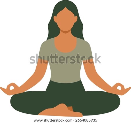 Minimal flat vector of a woman in easy pose, the Sukhasana, ideal for meditation, discipline, and spiritual retreat concepts.
