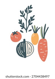 minimal flat vegetables set on white background artwork