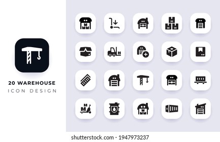 Minimal flat warehouse icon pack. In this pack incorporate with twenty different warehouse icon.