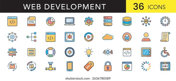 Minimal Flat Web Development Icon Set Color Vector Collection
