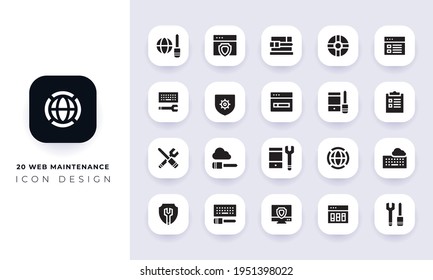 Paquete mínimo de mantenimiento plano de la web. En este paquete se incorpora con veinte íconos de mantenimiento web diferentes.