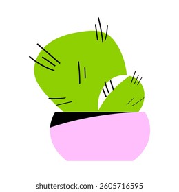 Minimal flat-style cactus in a colorful flowerpot. Perfect for decor illustrations, greenery content, plant design and nature visuals