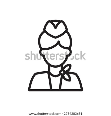 Minimal flight attendant line icon representing airline cabin crew, aviation service and air travel hospitality.