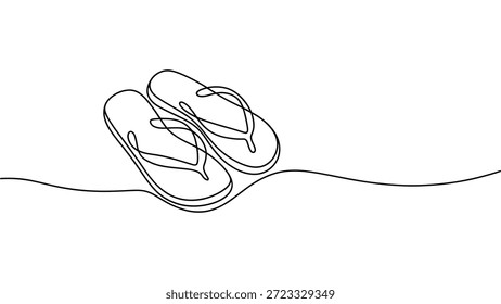 Ilustración mínima del arte de la línea de las chancletas con el estilo continuo de la sola línea aislado en el fondo blanco para el verano, la playa, las vacaciones y el diseño del viaje